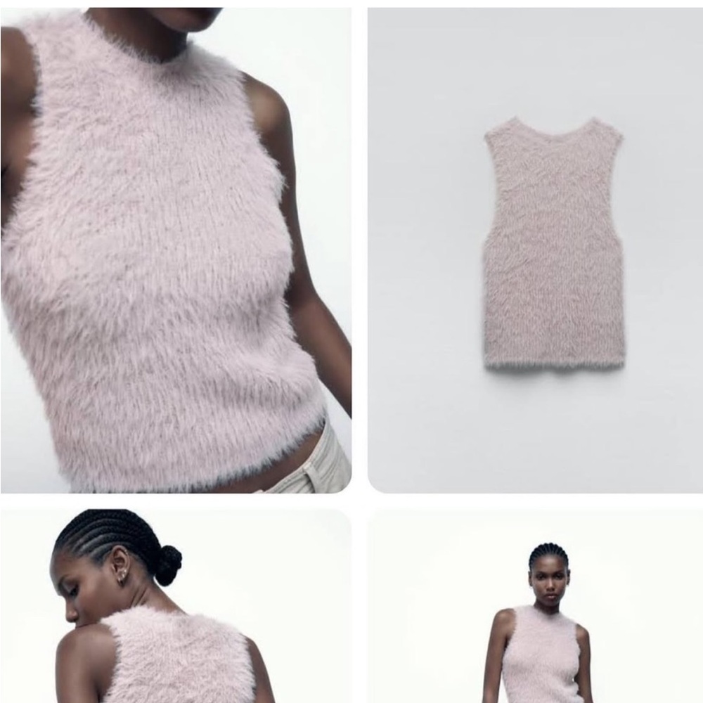 Zara Lavender Gray Fuzzy High Neck Women’s Sweater Tank Sleeveless Top S